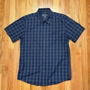 American Rag Mens Plaid Button Down Shirt Size Medium Short Sleeve Blue Casual